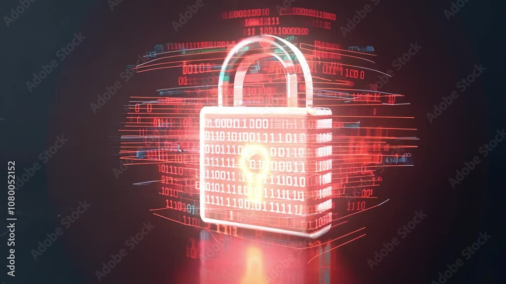 Futuristic digital padlock with glowing binary code, representing advanced data security concepts and the importance of protecting sensitive information in the digital age.