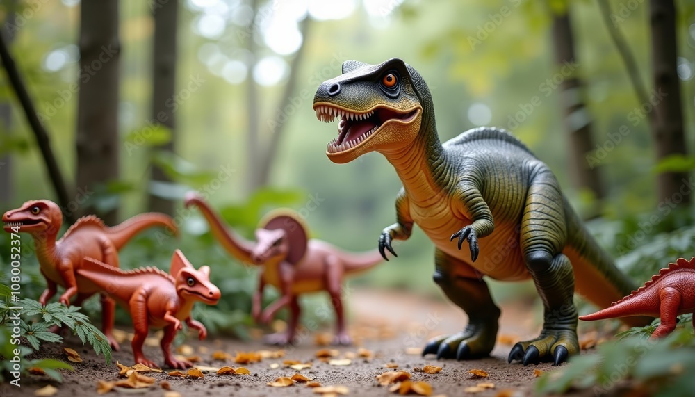 Obraz premium Jurassic Jungle Encounter A family of dinosaurs in their natural habitat