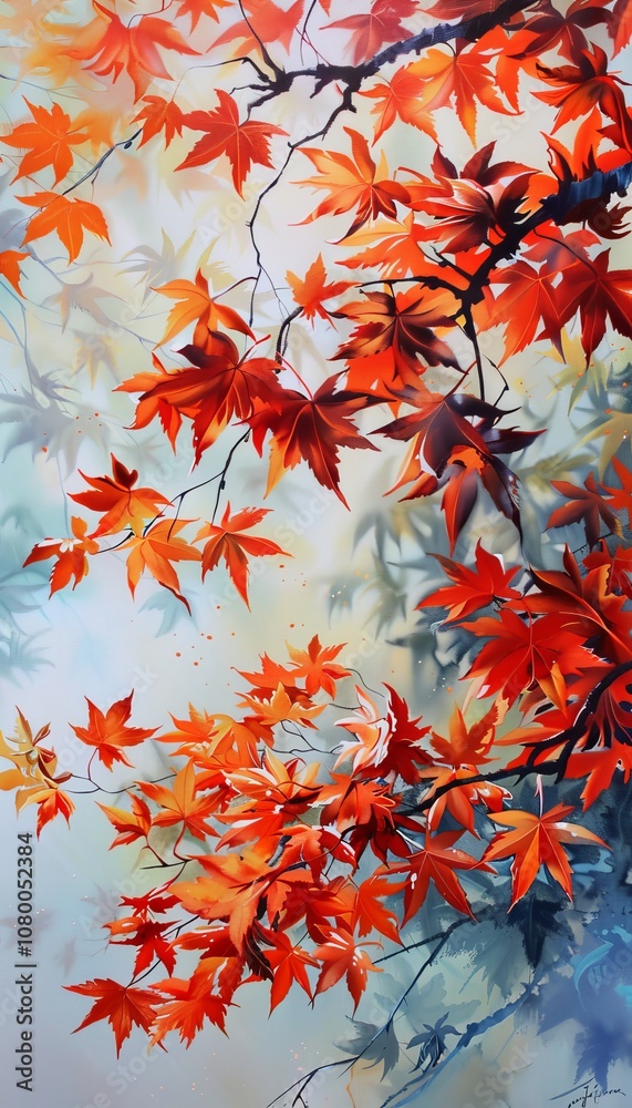 Serene morning glow close up of japanese maple tree with bright leaves fluttering in the breeze Serene morning glow close up of japanese maple tree with bright leaves fluttering in the breeze