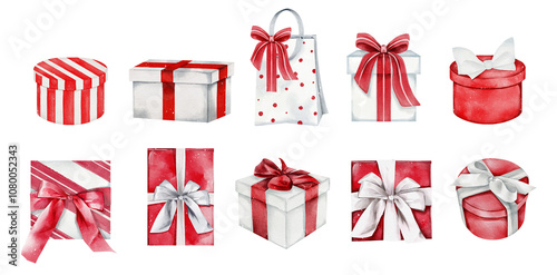 Watercolor of Christmas gift boxes illustration