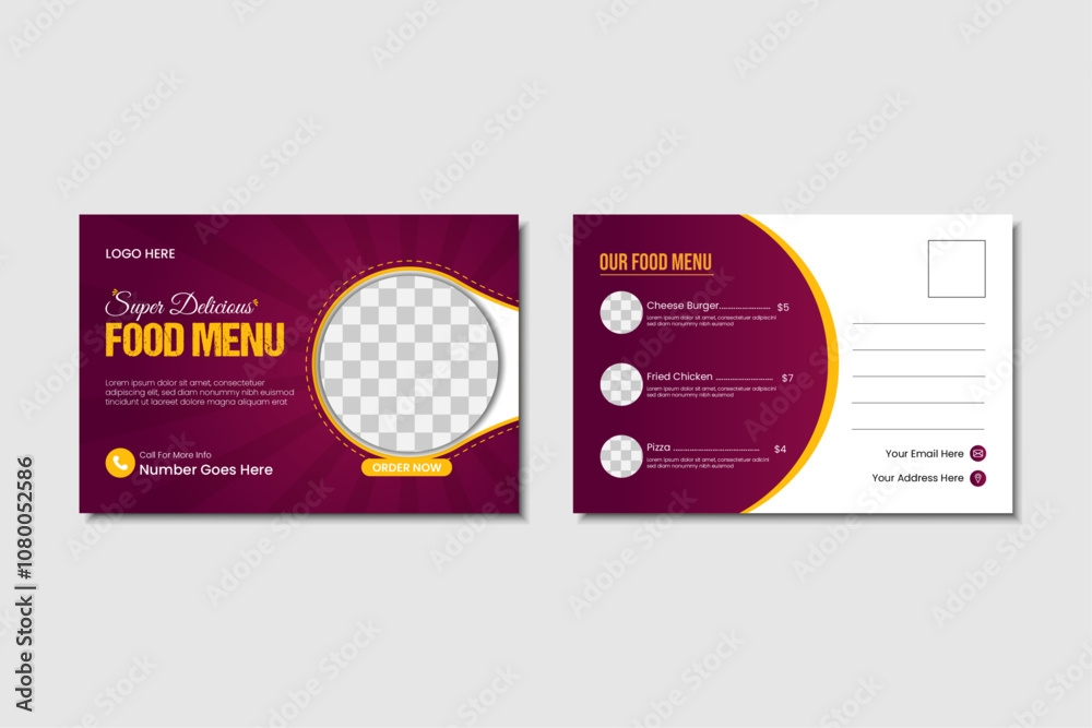 Post card design, food post card design template Post card design, food post card design template