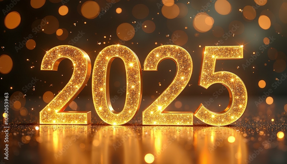 Elegant and sparkling Happy New Year 2025 greeting card design with shimmering gold accents Elegant and sparkling Happy New Year 2025 greeting card design with shimmering gold accents