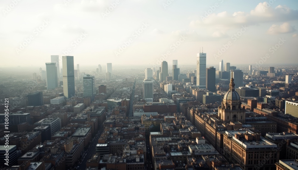 Naklejka premium Vibrant cityscape under a clear sky