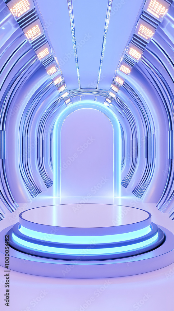 Obraz premium Futuristic technology podium. Sci Fi Futuristic Podium. Futuristic Stage neon. 3D rendering 