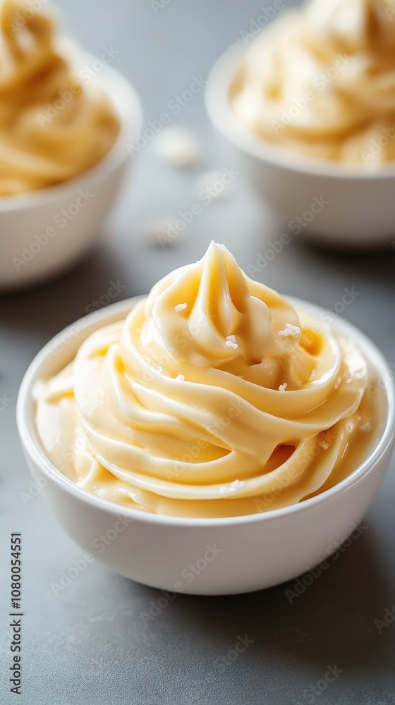 Delicious creamy dessert swirls in white bowls, perfect for indulgent treats and culinary delights. Delicious creamy dessert swirls in white bowls, perfect for indulgent treats and culinary delights.
