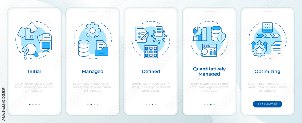 Application Maturity Model Ui Data governance maturity model blue onboarding mobile app screen ...