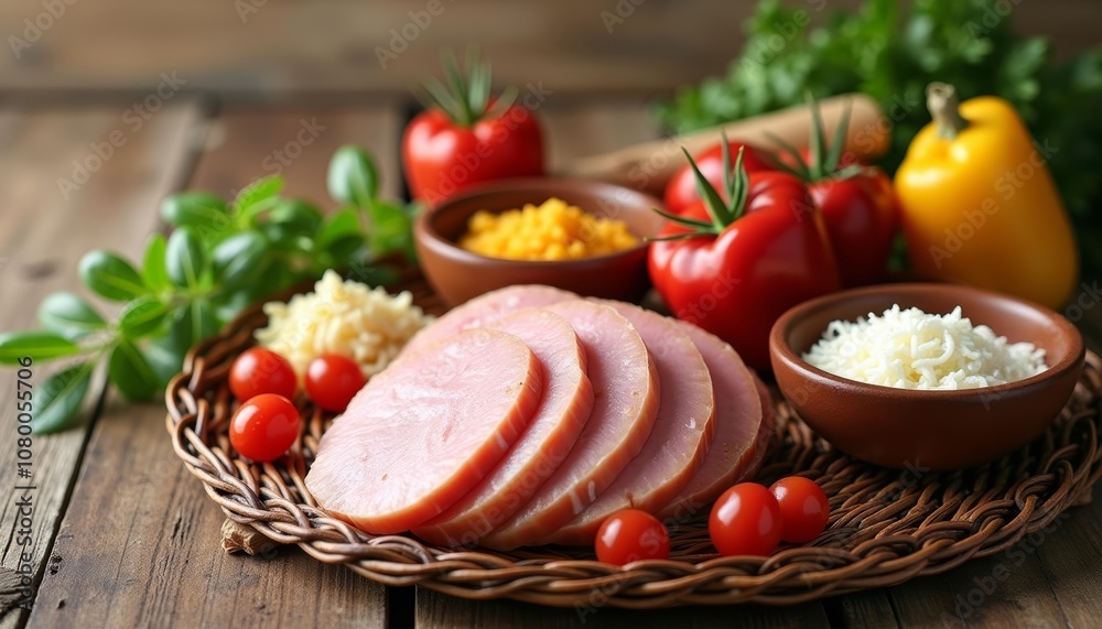 Freshly prepared appetizers on a rustic table Freshly prepared appetizers on a rustic table