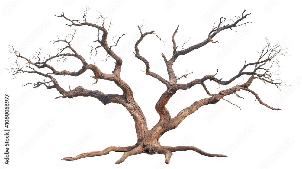 Gnarled tree branches create a striking silhouette against a transparent background Gnarled tree branches create a striking silhouette against a transparent background