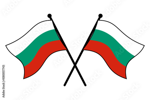 Minimalist Crossed Bulgarian Flags on Flagpoles - Perfect for Logo, Badge, Sticker, and Sign Template, Scalable and Editable EPS Vector Illustration on White Background