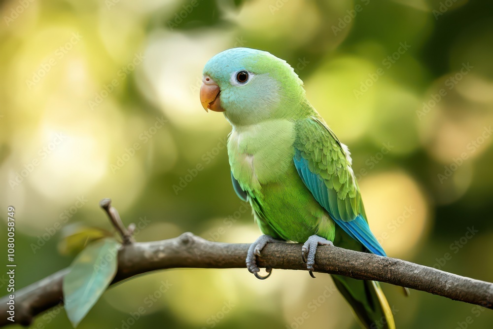 Vibrant parrot perched in sunlit forest for International bird day celebration. Horizontal banner. Copy space. World Wildlife day. International Bird Watching and Bird Study Days Vibrant parrot perched in sunlit forest for International bird day celebration. Horizontal banner. Copy space. World Wildlife day. International Bird Watching and Bird Study Days