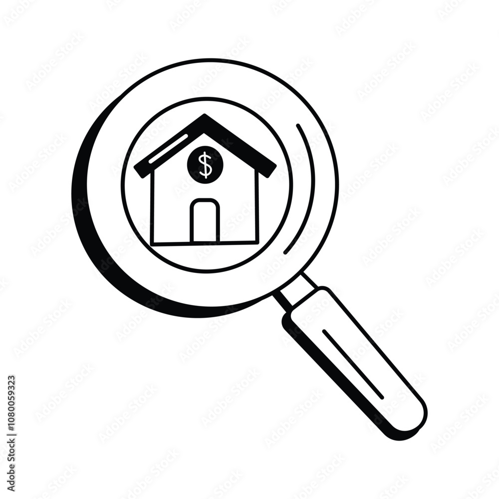 Magnifying glass over a house, representing property inspection or search Magnifying glass over a house, representing property inspection or search