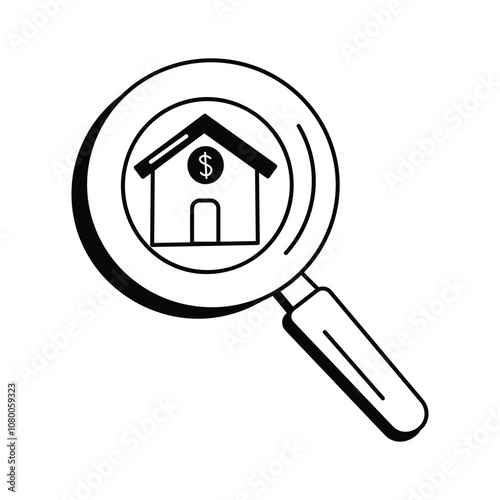 Magnifying glass over a house, representing property inspection or search