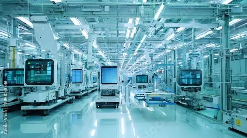 Advanced Robots Transport Wafers in Semiconductor Production Cleanroom Generative AI