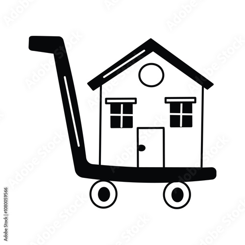 House on a shopping cart, symbolizing property purchase or listing