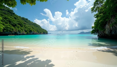  Tranquil Paradise A serene beach cove under a clear sky