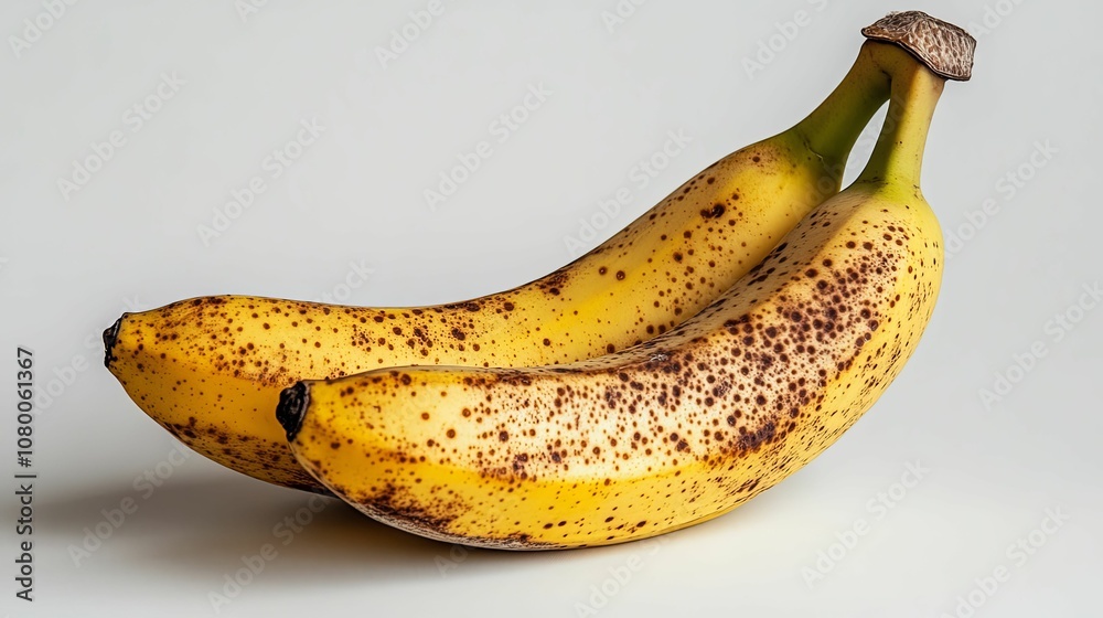 Two Overripe Bananas with Brown Spots on White Background Two Overripe Bananas with Brown Spots on White Background