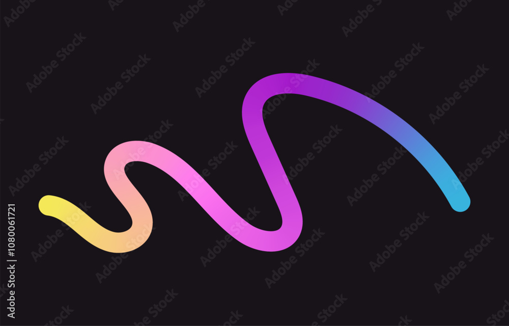 Neon Color Gradient squiggle lines. Scribble stripe with wavy elements. Abstract organic dynamic colorful Shapes on dark background. Neon Color Gradient squiggle lines. Scribble stripe with wavy elements. Abstract organic dynamic colorful Shapes on dark background.