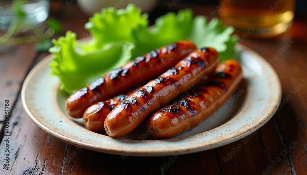 Grilled to perfection A plate of delicious sausages Grilled to perfection A plate of delicious sausages