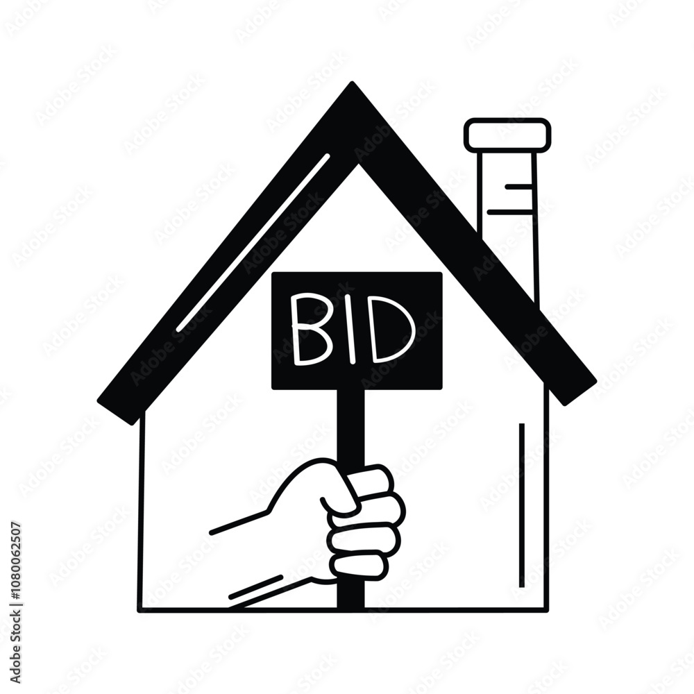 House icon with a bid symbol for property bidding House icon with a bid symbol for property bidding