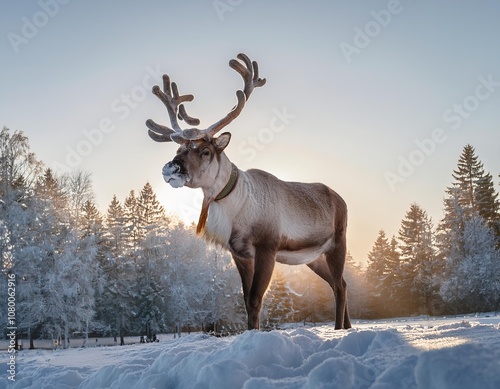 Wallpaper Mural Reindeer standing in snowy forest at sunset Torontodigital.ca