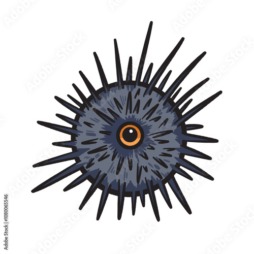 Sea urchin colorful illustration drawing isolated on square white background. Simple flat outlined cartoon art styled drawing.