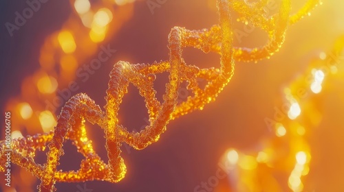 Colorful DNA rendering, orange-yellow hues, scientific abstract, high resolution photo