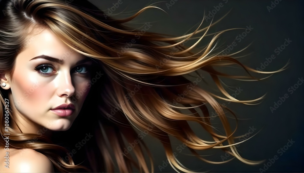 Dark blonde hair in soft waves blowing with copy space Dark blonde hair in soft waves blowing with copy space