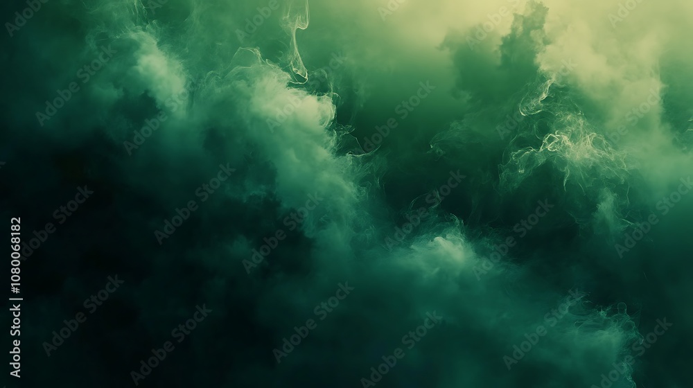 Deep green background with subtle smoke drift and a warm glow Deep green background with subtle smoke drift and a warm glow