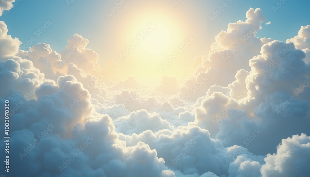 Fototapeta premium Breathtaking Landscape with Ethereal Clouds and Radiant Sun Glow