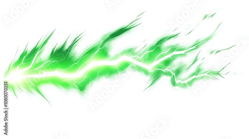 Bright green lightning bolts against a white background.