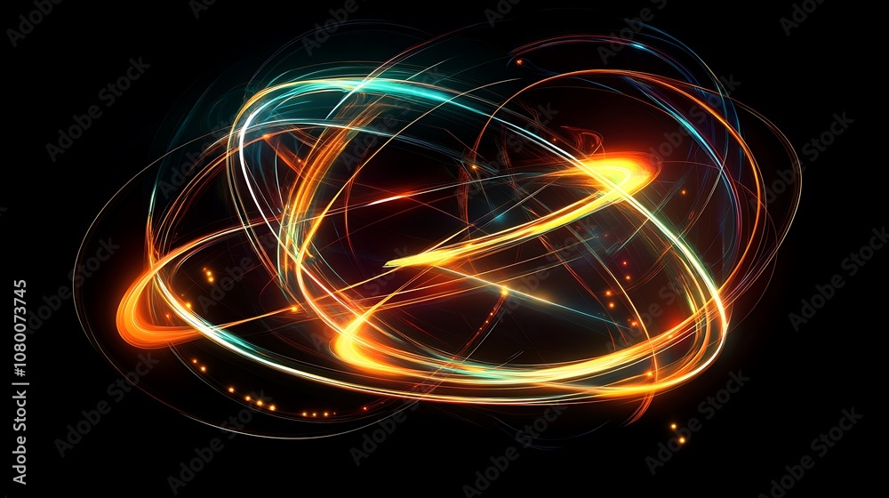 Dynamic glowing light lines forming futuristic geometric shapes in digital space. Dynamic glowing light lines forming futuristic geometric shapes in digital space.