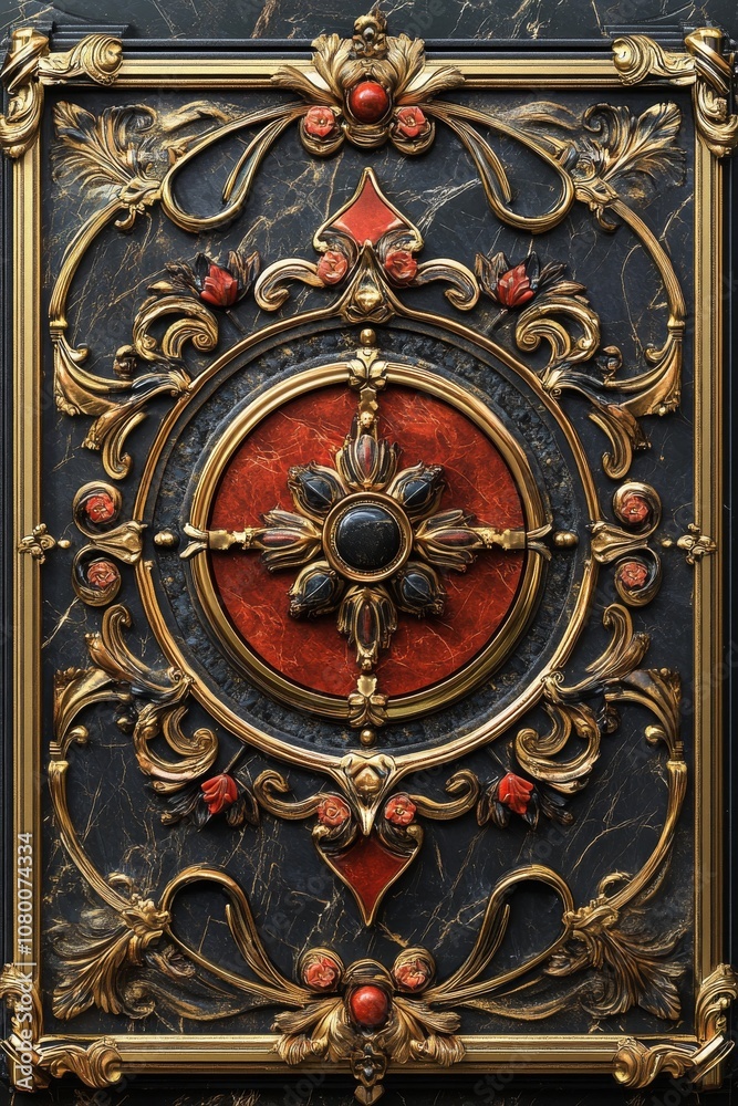 Fototapeta premium Baroque, Barocco Ornate Marble Ceiling Non-Linear Reformation Design with Intricate Accents Depicting Classic Elegance and Architectural Beauty