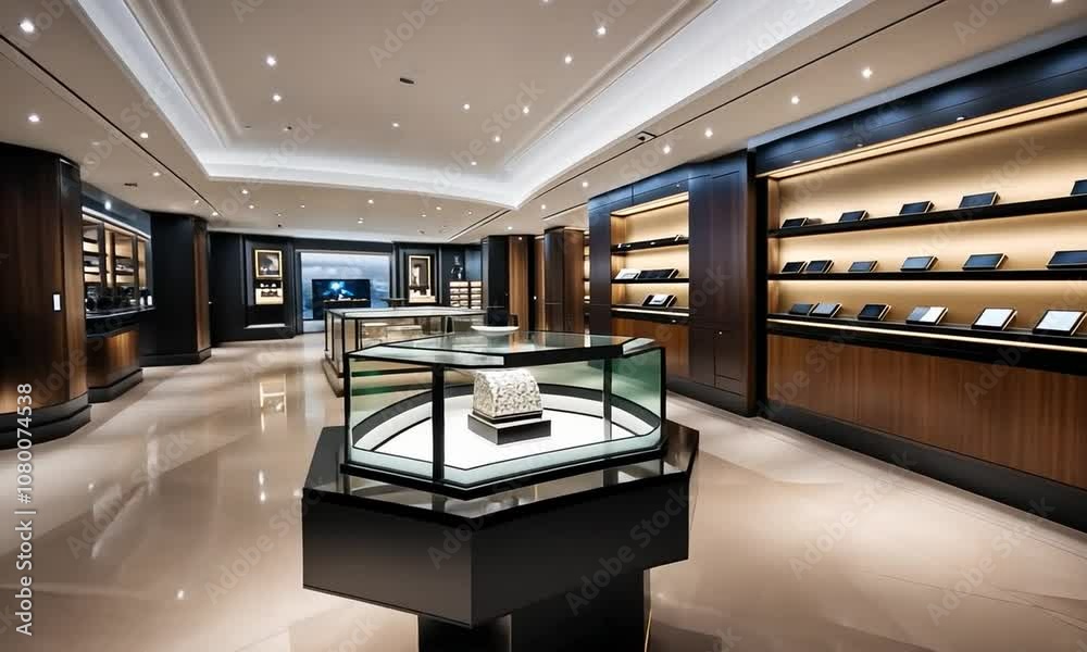 Interior of a luxury jewelry store. Interior of a luxury jewelry store.