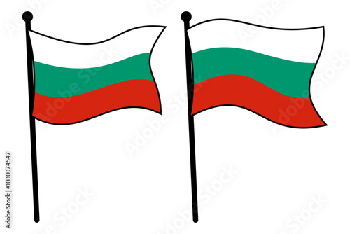 Bulgarian Flag on Flagpole Sticker Set, Minimalist Vector for Logos, Badges, and Mockups, Editable and Scalable EPS Illustration on White Background for Professional Design Use