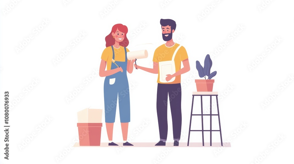 Young family couple doing renovations at home. Young family couple doing renovations at home.