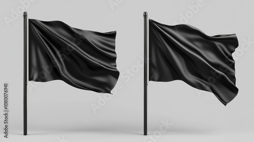 Two sets of black and dark gray flags, waving in the wind. These flags are blank and ready for your design. You can use them to create mockups and artwork, or simply for a stylish design element. photo