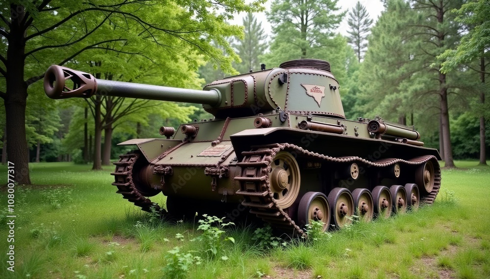 Ancient tank a relic of war now a silent sentinel in the forest Ancient tank a relic of war now a silent sentinel in the forest