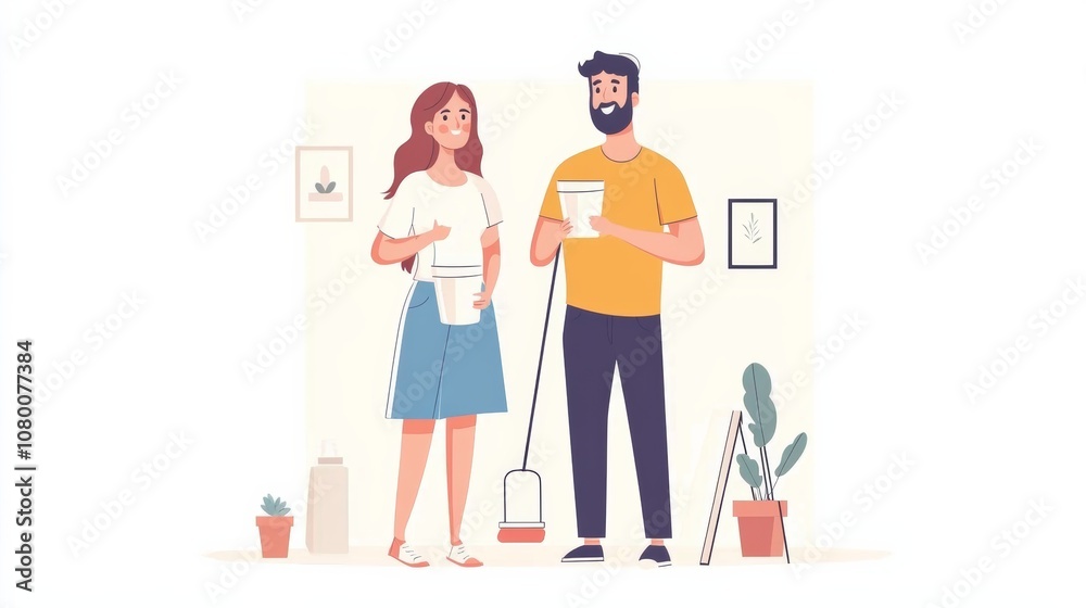 Young family couple doing renovations at home. Young family couple doing renovations at home.