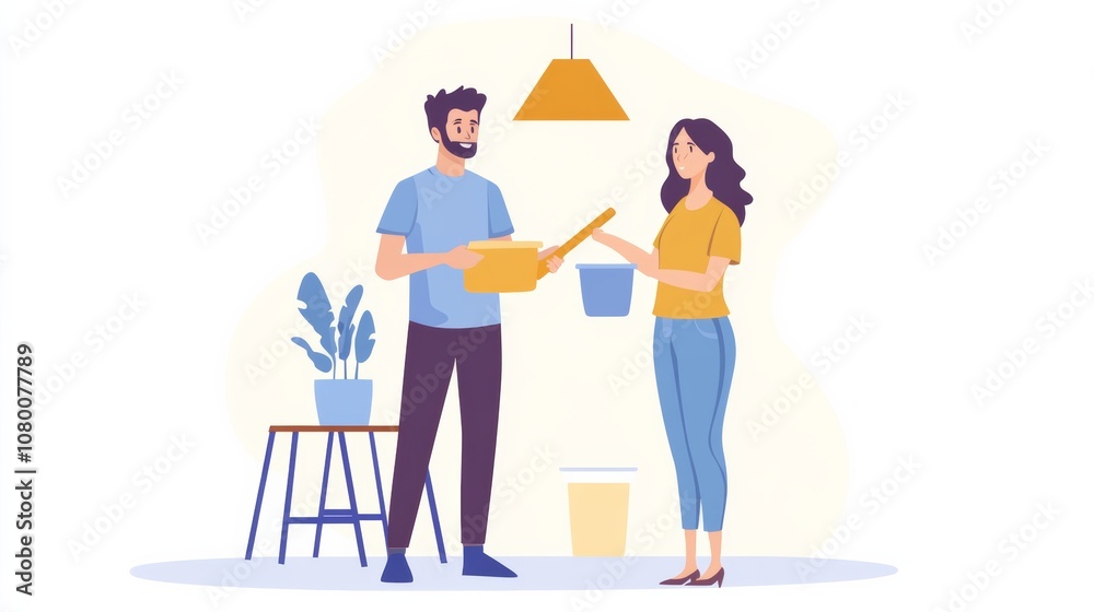 Young family couple doing renovations at home. Young family couple doing renovations at home.