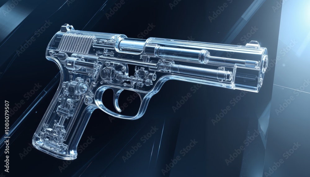 Intricate Transparent Handgun with Visible Components and Mechanisms Intricate Transparent Handgun with Visible Components and Mechanisms