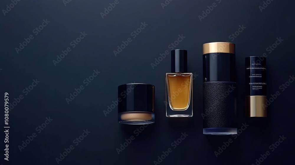 Three Luxury Beauty Products on a Dark Blue Background Three Luxury Beauty Products on a Dark Blue Background