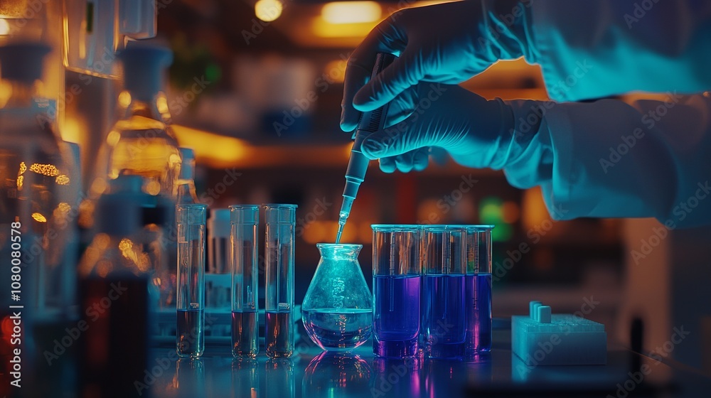 In the realm of science, a scientist deftly employs a pipette to manipulate a vibrant blue liquid. Amidst the sterile laboratory adorned with beakers and test tubes, the quest for knowledge unfolds In the realm of science, a scientist deftly employs a pipette to manipulate a vibrant blue liquid. Amidst the sterile laboratory adorned with beakers and test tubes, the quest for knowledge unfolds