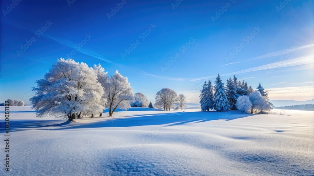Amidst a serene winter scene, snow-covered trees stretch under a bright blue sky, capturing the tranquil beauty of nature, ideal for stunning landscape photography. Amidst a serene winter scene, snow-covered trees stretch under a bright blue sky, capturing the tranquil beauty of nature, ideal for stunning landscape photography.