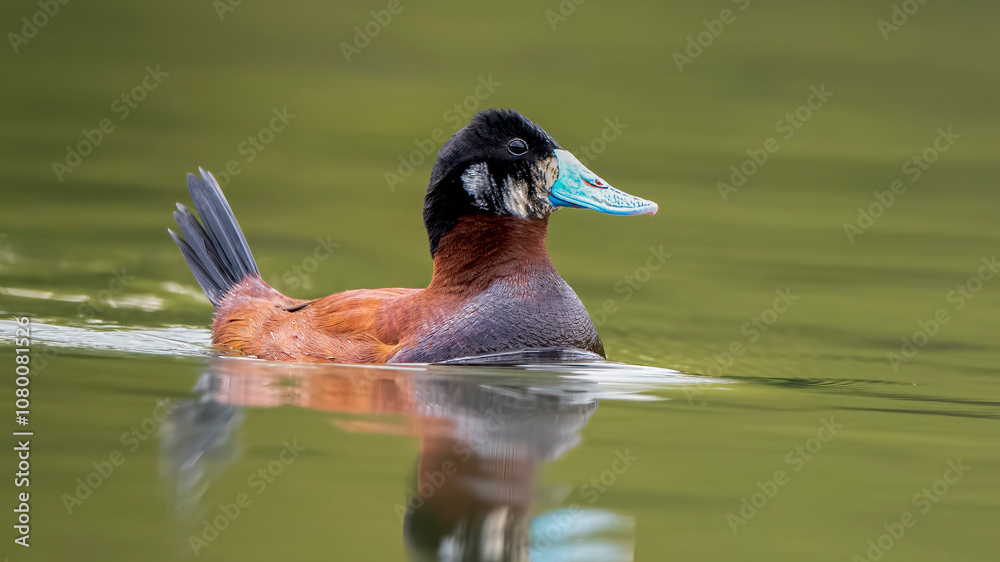 Argentine Ruddy Duck (Oxyura vittata) A Tail-Showing Lake Duck