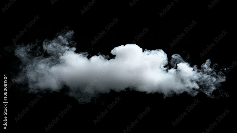 A beautifully shaped white smoke plume swirling in various directions, isolated against a solid black background A beautifully shaped white smoke plume swirling in various directions, isolated against a solid black background