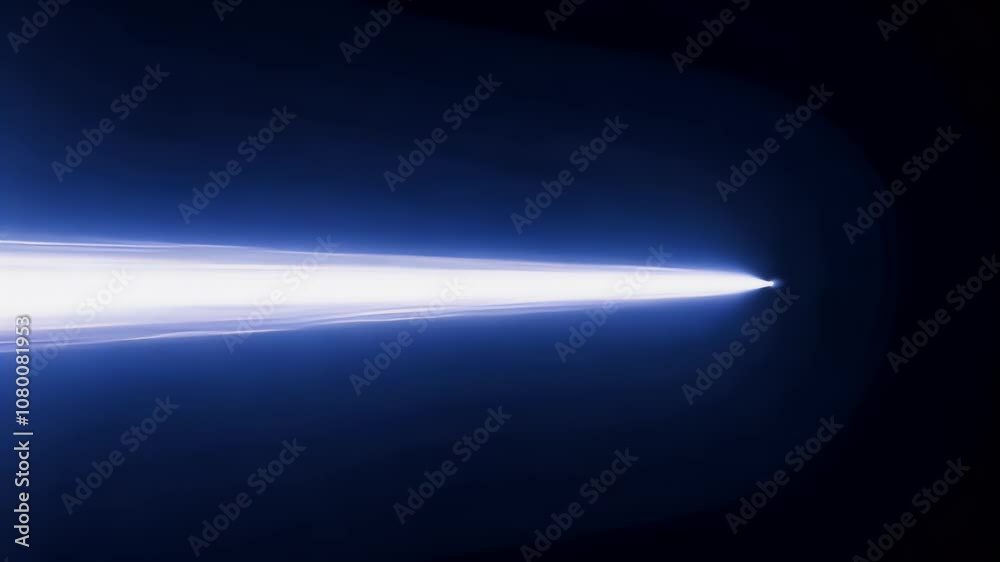 Horizontal looping beam with intense light flare on a black background