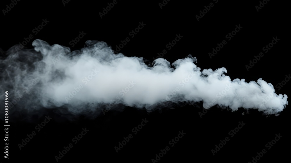 A beautifully shaped white smoke plume swirling in various directions, isolated against a solid black background A beautifully shaped white smoke plume swirling in various directions, isolated against a solid black background
