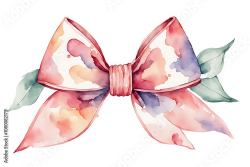 Satin pink bow, watercolor vector illustration, christmas element. Template for gift decoration, greeting cards, invitation, wedding card, save the date, celebration, anniversary, birthday, party. photo