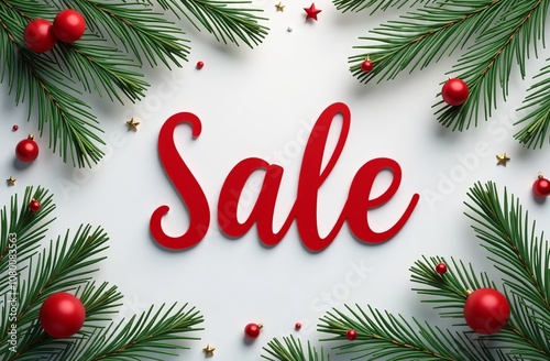 Christmas Sale Poster white Background, New Year Gift Certificate. AI-generated