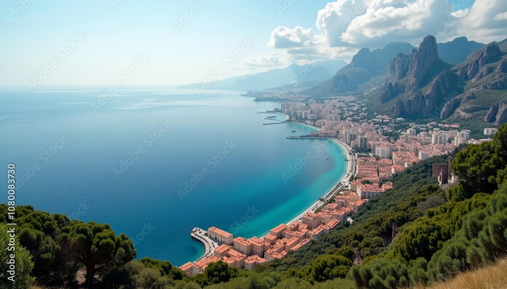 Fototapeta premium Breathtaking coastal view with vibrant blue waters and lush greenery